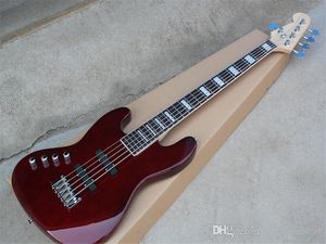 Guitare basse électrique à 5 cordes, rouge vin, main gauche, avec touche en palissandre, matériel chromé, personnalisable