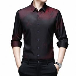 Vin rouge noir hommes Dr chemises nouveau Fi Lg chemise à manches hommes Slim Fit résistant aux rides doux N-Ir qualité chemise mâle H0De #