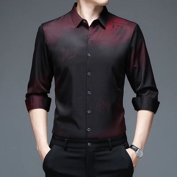 Vin rouge noir hommes chemises habillées mode à manches longues chemise hommes coupe ajustée infroissable doux non fer qualité mâle 240329