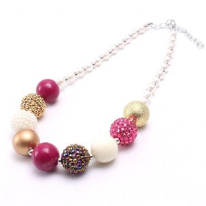 Vin rouge + or couleur bébé enfant gros collier en gros mode Bubblegume perle gros collier bijoux pour enfants filles