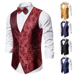 Vin Red Jacquard Suit Vest Mens Business Banquet Mariage Party Groom Robe Tops XXLS 240507