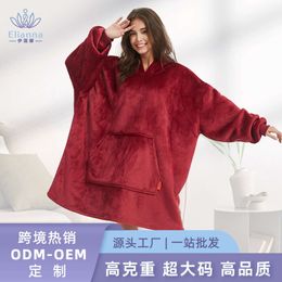 Wijnrode luie kleding effen kleur groot formaat trui paar verdikt koud en warm buitenkleding met capuchon
