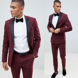 Wijnrood Heren Pakken Bruiloft Bruidegom Slim Fit Pakken Formele Prom Stalknecht Smoking Pakken Custom Made Jongens Jacket293P