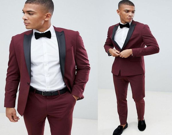 Vin rouge hommes costumes mariage marié coupe ajustée costumes formel bal Groomsman Tuxedos costumes sur mesure garçons Jacket3501983