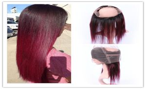 Wine Red Ombre 360 Band Kant frontale sluiting Voorgeplukt zijdezacht recht 1B99J Bourgundy Red Braziliaans haar Volledige frontals 360 Band 1130845