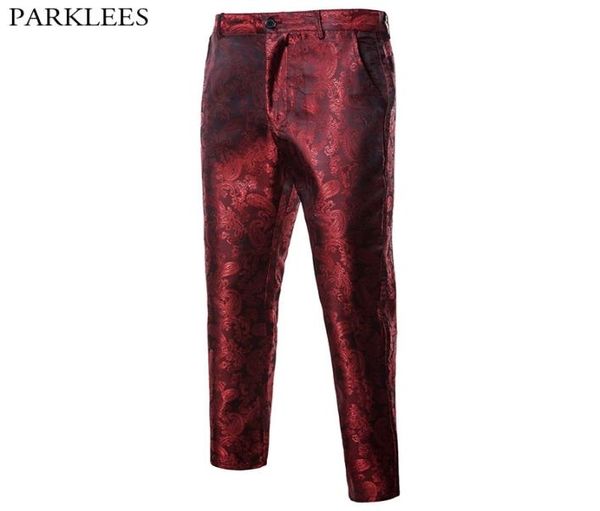 Vino rojo Paisley pantalones de vestir hombres nuevos pantalones flacos hombres fiesta de boda etapa cantante traje de fiesta pantalones pantalon homme Y2001146957929