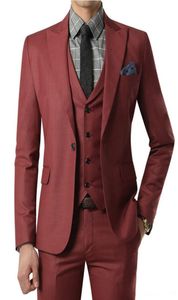 Wijn rood pak op maat gemaakte bruiloftpakken met broek heren smokingzaken bruidegoms sjaal zwarte revers een knop jacketpantsvesttie3962194