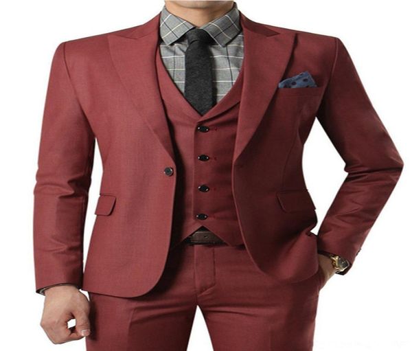 Vino rojo traje de boda hechos a medida con pantalones Mensos para hombres PROSOS SHAWL NEGRO UNA Botón Catiaturpantsvesttie2831747