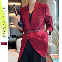 Wijn rood pak jas vrouwen Koreaanse stijl elegante dames jas blazer kantoor dragen vrouwelijke lente mujer chaqueta casaco 210608