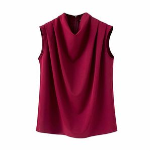 Camiseta de chifón sin mangas de verano rojo vino para mujer, blusa blanca de tortuga para mujer, blusas informales holgadas sólidas elegantes para mujer 210430