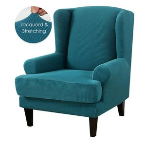 Wing Back Chair Cover Jacquard Spandex Stretch Slipcovers voor Office Stoelen Stijlvolle 2 stuk Set met elastische band 201119