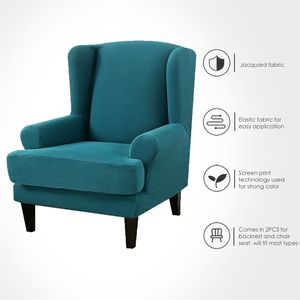 Wing Back Chair Cover Jacquard Spandex Stretch Slipcovers voor Office Stoelen Stijlvolle 2 stuk Set met elastische band 211116