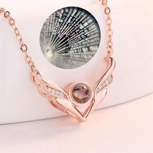 Forme d'aile cadeau de Saint Valentin 100 langues dit je t'aime Projection coeur collier cadeau de Noël pour petite amie présent A1228i