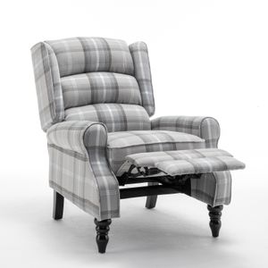 Wingback Recliner Chair, Plaid Recliner stoel fauteuil verstelbare voetsteun duw terug achterovergangen, midden-eeuwse moderne lounge fauteuil voor woonkamer, slaapkamer