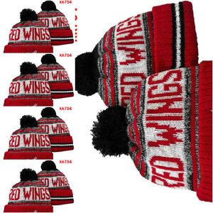 Wings Beanie North American Hockey Ball Team Side Patch Winter Wool Sport Sport Knit Hat Skull Caps