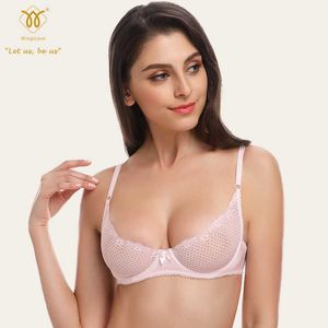 WingsLove Women's Sexy 1/2 Cup Kant Beha Soft Mesh Onderbruggen Ongedane Demi Lingerie Zien door Balette 210623