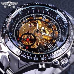 Winnaar Klassieke Serie Gouden Beweging Stalen Heren Skeleton Man Polshorloge Mechanisch Topmerk Luxe Mode Automatische Watches270p