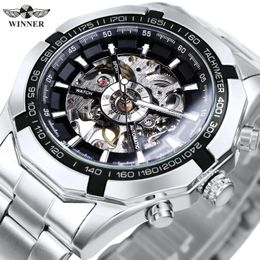 Winner Classic Skeleton Watch For Men Luminous Hands Matchs mécaniques STRAPE D'ACIELLE STACHE FORSING FORSING WRISTRACK 240407