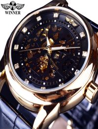 Gagnant Diamond Design Mens Gold Watches Luxury Royal Black Casual Robe Watch Fashion Automatique Squelette mécanique Brand Man Spor7160708