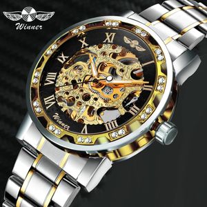 Gagnant Hollow Mechanical Mens Watchs Top Brand Brand Luxury Iced Out Crystal Fashion Punk Steel montre une horloge chaude 201113 257W