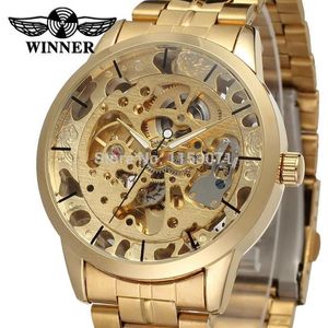 Winnaar Herenhorloge Topmerk Luxe Automatisch Skeleton Gold Factory Company Roestvrij Stalen Armband Horloge Wrg8003m4g1 J2464