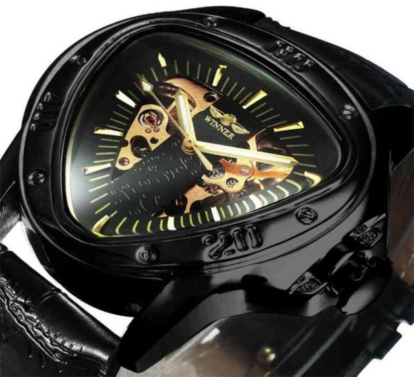 Gagnant des montres officielles pour hommes montre mécanique automatique pour hommes Top Brand Luxury Skeleton Triangle Gold Black 2103295439533