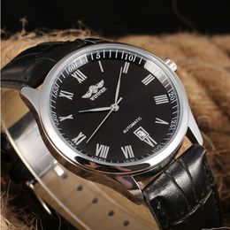 Winnaar roterende bezel Sport Design Leather Band Men Horloges topmerk luxe automatische zwarte mode Casual Watch Clock Relogio SL341Y