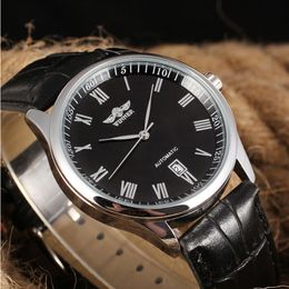 Winnaar roterende bezel Sport Design Leather Band Men Horloges Topmerk Luxe automatische zwarte mode Casual Watch Clock Relogio SL278J