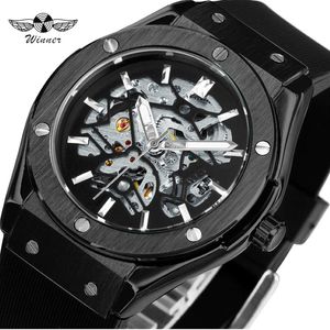 Winnaar Top Outdoor Sports Men Automatisch mechanisch horloge Rubberriem Creatief skeletontwerp Casual polshorloge 298P