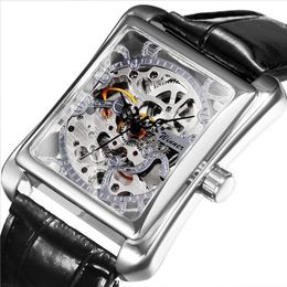 WINNER Uhr für Damen, Luxus-Top-Marken-Design, modische Skelettuhr, mechanisch, Tonneau-Leder, 2103102179