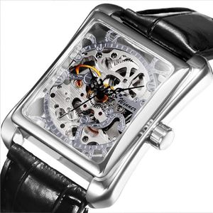 WINNER Horloge Voor Vrouwen Horloges Luxe Top Brand Design Mode Skeleton Horloge Dames Mechanisch Tonneau Leer 210310299K