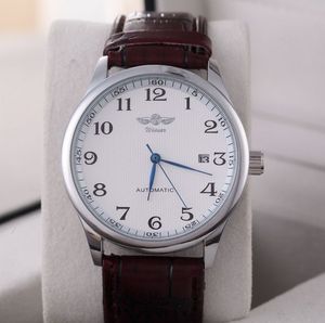 Winnaar Horloges Klassieke Mens Auto Datum Automatisch Mechanisch Horloge Zelfwindend Analoog Bruin Lederen Mensenhorloge