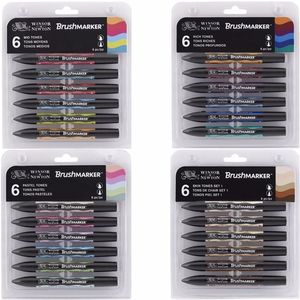 Winsor Newton Brushmarker Set 6 couleurs 12 couleurs pointe de brosse douce marqueurs de brosse à double pointe stylos d'art à base d'alcool 210226