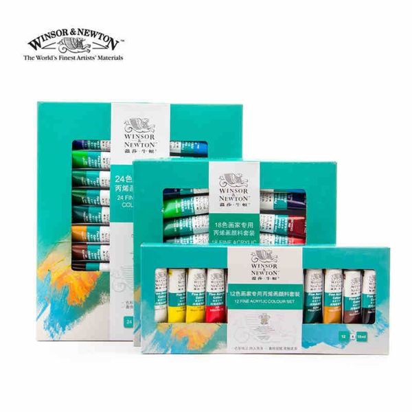 WinsorNewton Professionnel Peintures Acryliques Set 12/18/24 Couleurs 10 ML Peint À La Main Mur Dessin Peinture Pigment Set Art Fournitures 201226