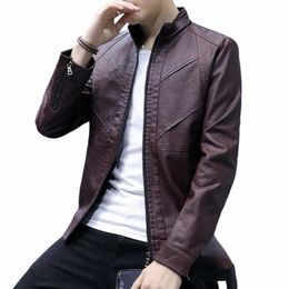 Winstand Nouveau Arrivé Casual Plus Veet Cuir Automne Veste Hommes Slim Tendance Beau Jeunes PU Veste En Cuir Noir Marron Manteau 82ba #