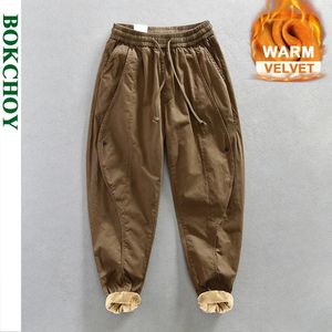 Pantalon Cargo en velours pour homme, 100% coton, confortable, épais, doux, garde au chaud, rétro, de rue, AZ640, 240228