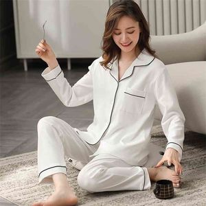 Hiver 100% coton pyjama pour femmes automne manches longues Soild blanc Pijama Mujer Invier pur vêtements de nuit rose pyjama femme 210809