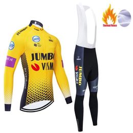 Invierno 2022 JUMBO Equipo de ciclismo amarillo Jersey 19D Pantalones de bicicleta Conjunto Ropa Ciclismo MENS Thermal Fleece Pro BICYCLING Jersey Maillot wea234b