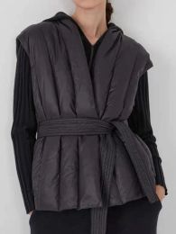 Inverno 2023 nova feminina de malha colete para baixo jaqueta cor sólida senhora com decote em v sem mangas engrossado casaco quente com