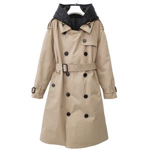 Hiver 90% Blanc Duck Down Parka Chapeau amovible à capuche longue veste chaude de haute qualité double boutonnage avec ceinture vêtements d'extérieur 210430