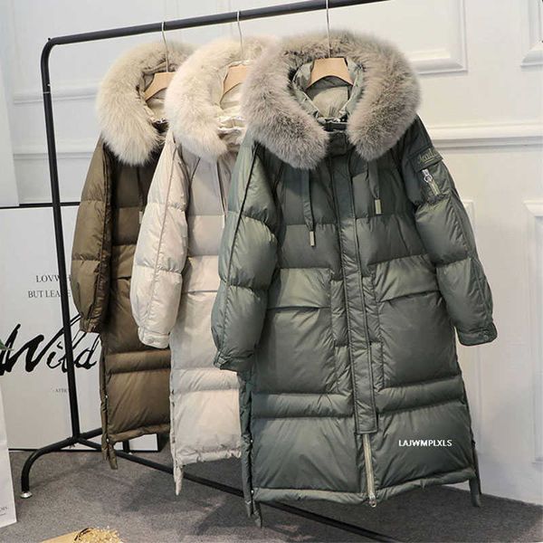 Hiver 90% blanc canard vers le bas Parka femmes chaud grand col de fourrure naturelle à capuche longue épaissir vestes et manteaux vers le bas vêtements d'extérieur T200905