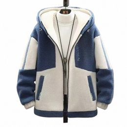 Hiver et automne polaire granulaire épaissir Streetwear hommes veste manteaux décontracté à capuche laine d'agneau couleur assortie garder au chaud Fi W4G2 #