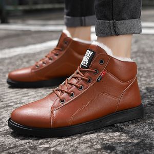 Bottines d'hiver hommes chaussures décontractées Pu à lacets bottes de neige imperméables pour hommes adultes hiver chaud chaussures en peluche courtes