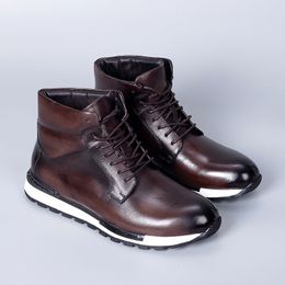 Hiver cheville haut de style britannique High Vintage Leather Men's Casual Boots Business Botas Para Hombre A3 986 864