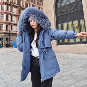 Winter Artificial Fur Hooded Jacket Dames Pluche Voering Warm Thicken Katoen Coat Casual Onregelmatige Lange Parka 210430