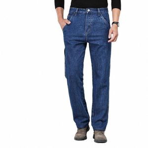Hiver Automne Taille Haute Épais Cott Tissu Jeans Hommes Casual Classique Droit Jeans Mâle Denim Multi-Poche Pantalon Pantalon y24c #