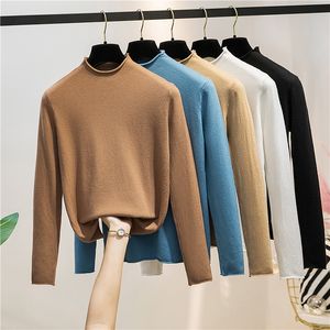 Winter Herfst Koreaanse Onderhemd Dames Curling Turtleneck Sweater Solid Color All-Match Slanke Pullovers Lange mouwen Knitwear 210420