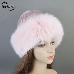 Hiver Automne Dame Femmes Réel Véritable Fourrure De Renard Et De Lapin Rex Tricoté Chapeaux De Luxe Chaud Solide Casquette Épaisse Bonnet Russe Femmes Chapeau 240131