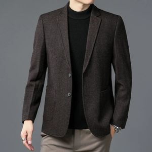 Winter Herfst Heren Elegant Grijs Wijnrood Kameel Schapenwollen Blazers Mannelijke Smart Casual Notched Kraag Kasjmier Gemengd Jecket Pak 240110