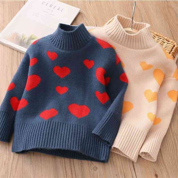 Hiver Automne Printemps Casual 3 4 6 8 10 12 ans Pull chaud Pull tricoté Tops Heart Sweaters pour enfants Baby Girls Vêtements 210414